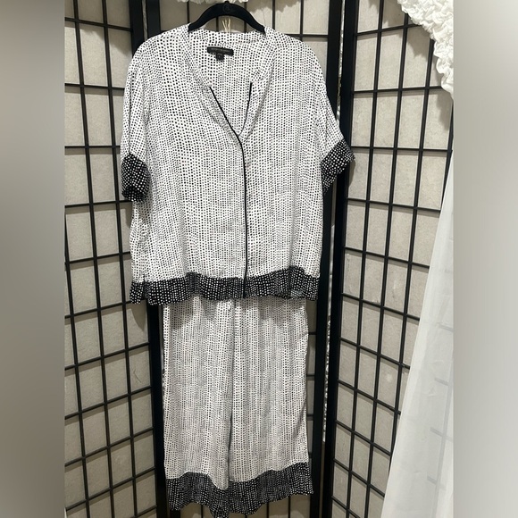 Donna Karan Black WHITE and Pink Polka Dot Sleepwear  COTTAGE CORE WOMENS SIZE L - Picture 4 of 10